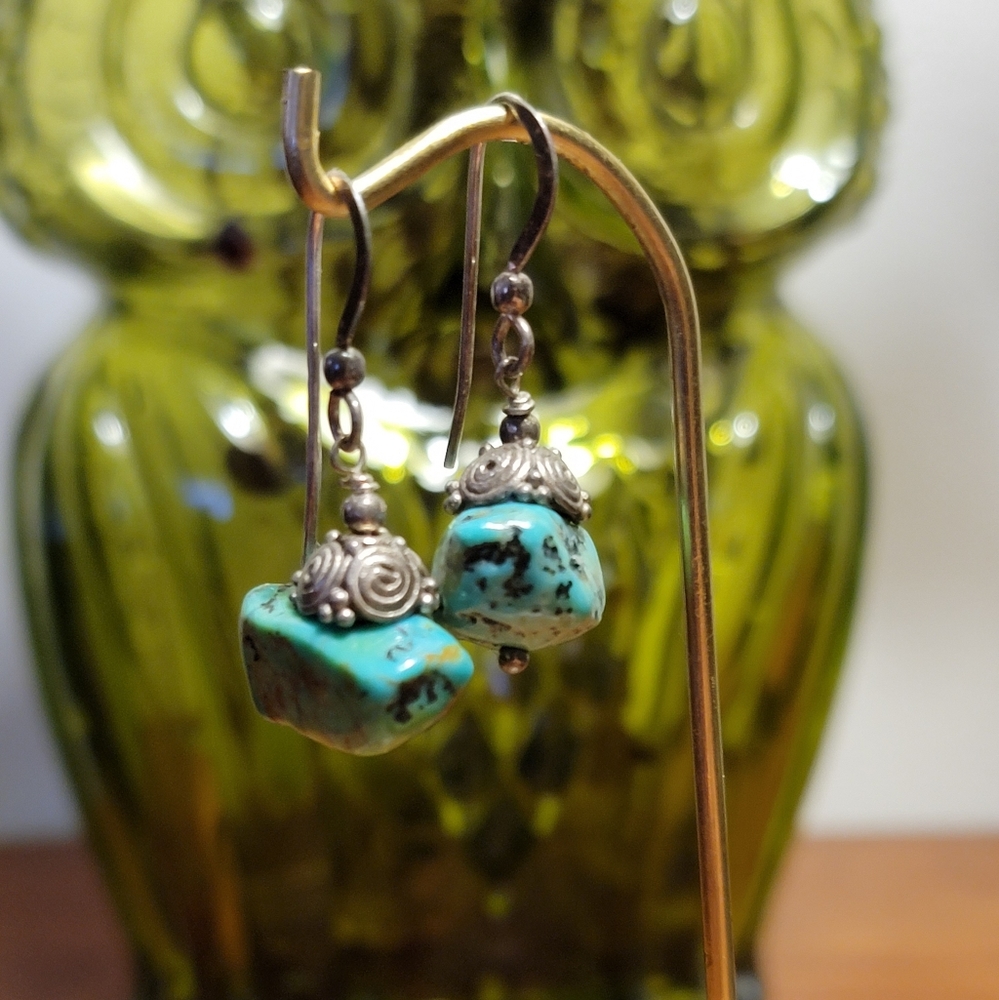 Raw Turquoise Small Dangle Earrings